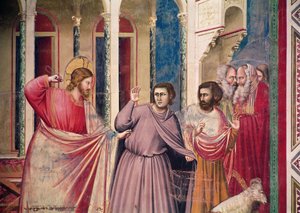 Jesus perseguindo os comerciantes do templo, detalhe de Cristo e dois comerciantes, c.1303-05 (detalhe de 444251)